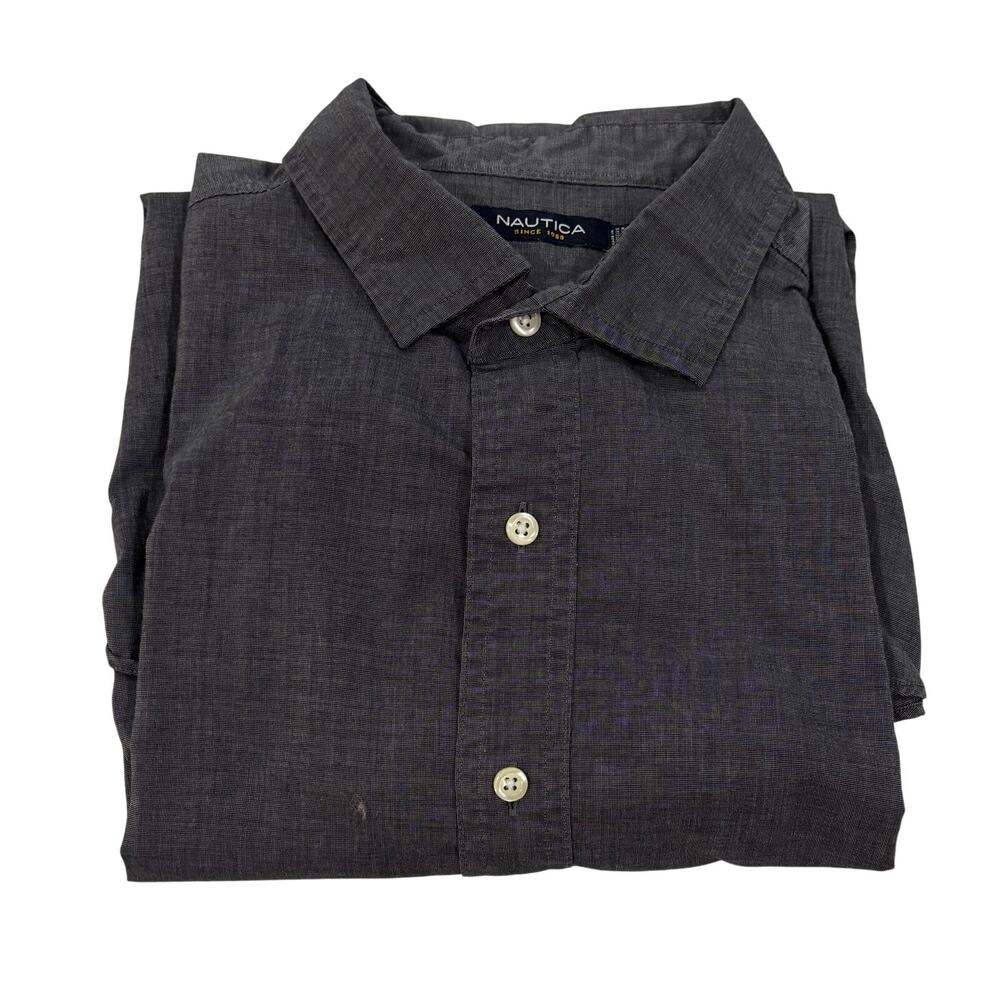 M3-45 NAUTICA Men's 100% Cotton Button Down Dress Shirt Gray XL